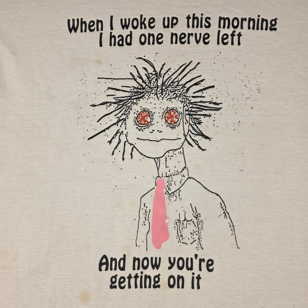 Vintage 90s One Nerve Left Funny Graphic T-Shirt Men Medium White Single Stitch